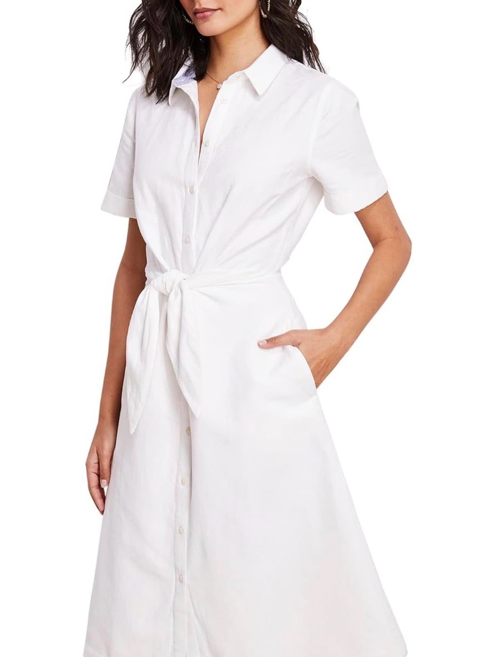 Vineyard Vines White Tie-Waist Shirt Midi Dress